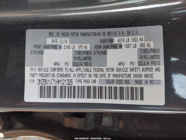 Aukcja sprzedaży 2017 Mazda Mazda3 Touring, vin: 3MZBN1V71HM121325, numer aukcji: 45266795
