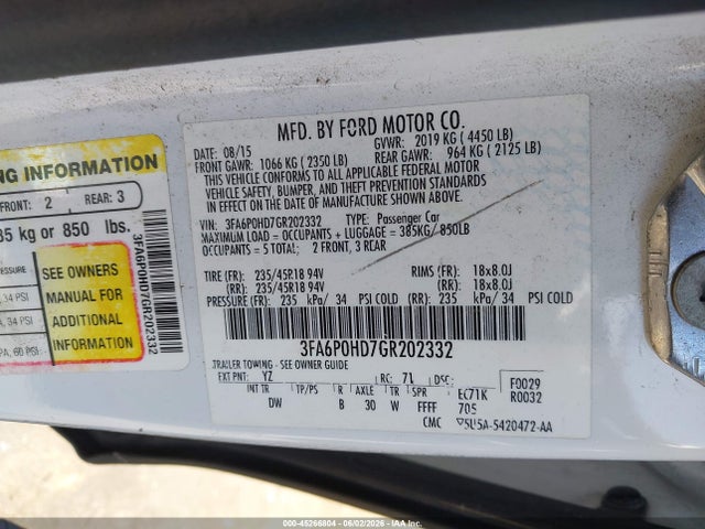 3FA6P0HD7GR202332 Ford FUSION SE