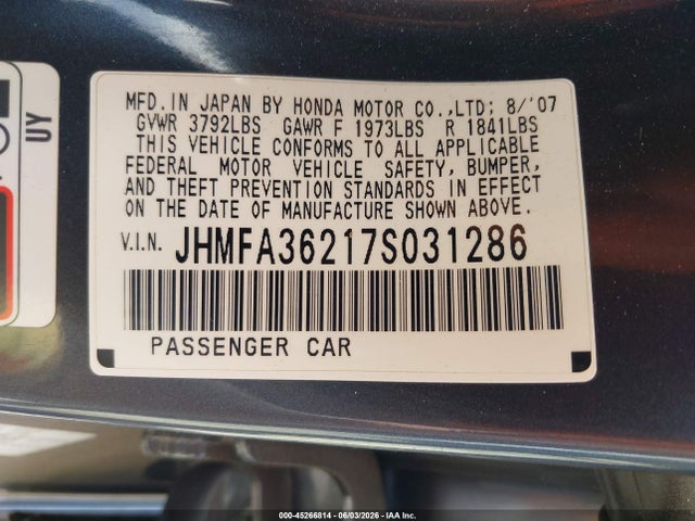 Продаж на аукціоні авто 2007 Honda Civic Hybrid, vin: JHMFA36217S031286, номер лоту: 45266814