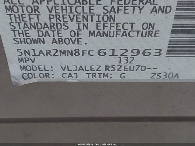 5N1AR2MN8FC612963 Nissan Pathfinder Sv