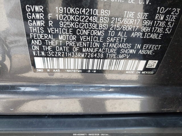 3CZRZ1H33RM726439 Honda Hr-v 2wd Lx