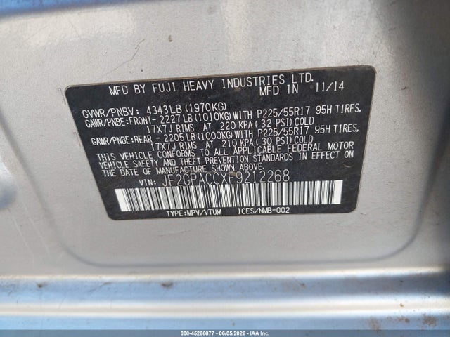 45266877 :رقم المزاد ، JF2GPACCXF9212268 vin ، 2015 Subaru Xv Crosstrek 2.0i Premium مزاد بيع
