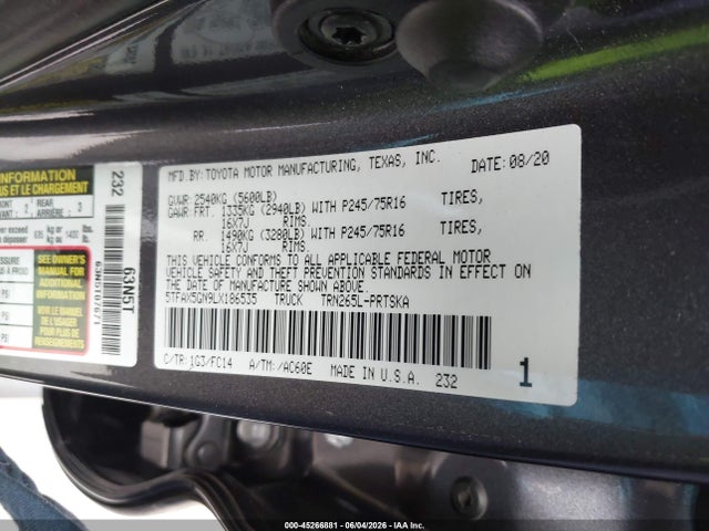 5TFAX5GN9LX186535 Toyota Tacoma Sr5