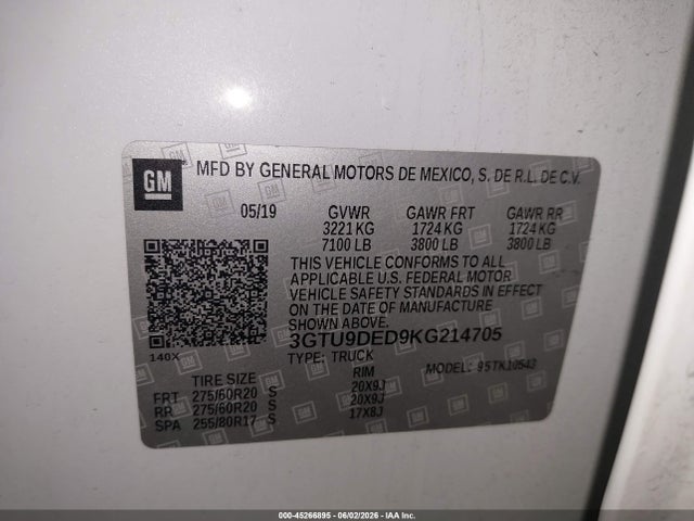 3GTU9DED9KG214705 GMC Sierra 1500 Slt