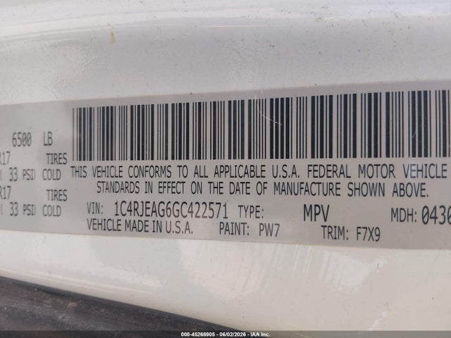 Aukcja sprzedaży 2016 Jeep Grand Cherokee Laredo, vin: 1C4RJEAG6GC422571, numer aukcji: 45266905