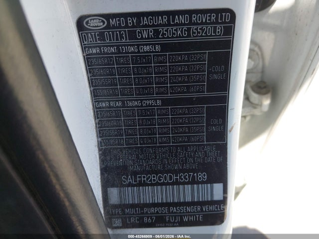 Продаж на аукціоні авто 2013 Land Rover Lr2, vin: SALFR2BG0DH337189, номер лоту: 45266909