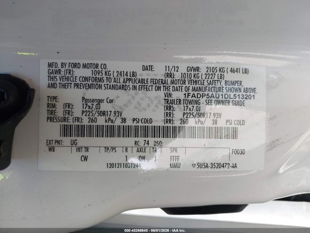 Aukcja sprzedaży 2013 Ford C-max Hybrid Se, vin: 1FADP5AU1DL513201, numer aukcji: 45266945