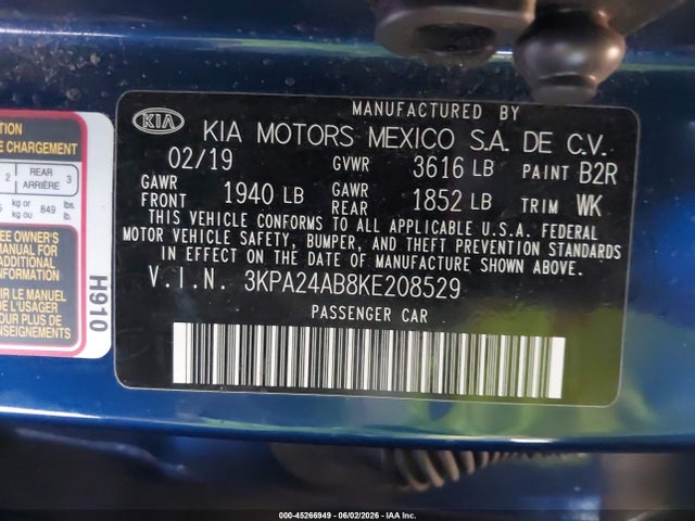 Aukcja sprzedaży 2019 Kia Rio S, vin: 3KPA24AB8KE208529, numer aukcji: 45266949