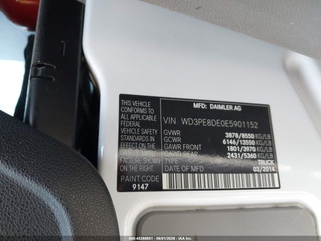 Продаж на аукціоні авто 2014 Mercedes-benz Sprinter 2500 High Roof, vin: WD3PE8DE0E5901152, номер лоту: 45266951