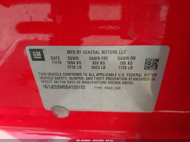 1G1JC5SH5G4129102 Chevrolet Sonic Lt Auto