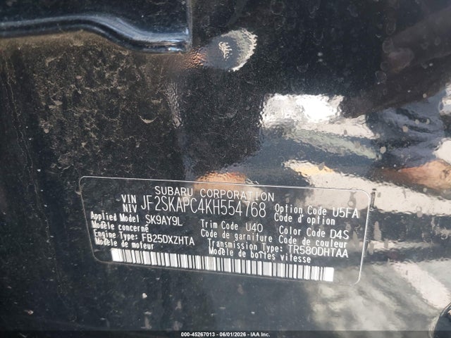 2019 Subaru Forester Sport მანქანა იყიდება აუქციონზე, vin: JF2SKAPC4KH554768, აუქციონის ნომერი: 45267013
