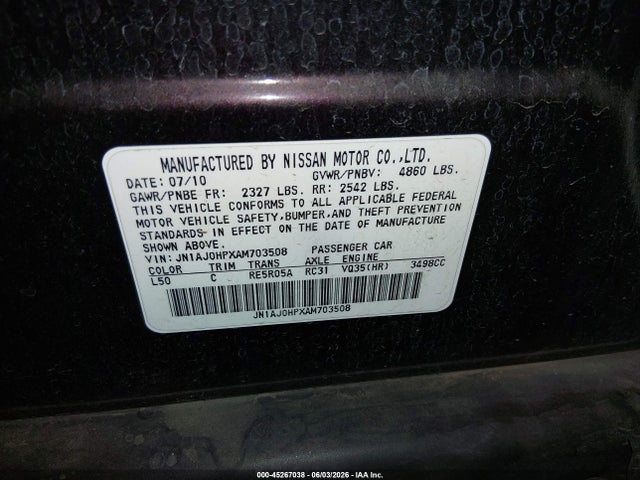 Продажа на аукционе авто 2010 Infiniti Ex35 Journey, vin: JN1AJ0HPXAM703508, номер лота: 45267038