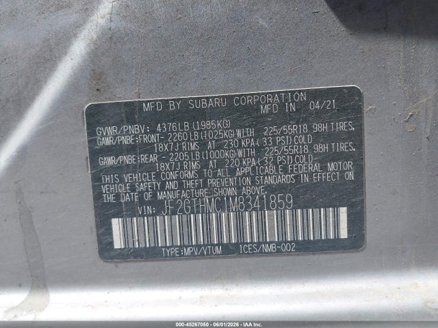 45267050 :رقم المزاد ، JF2GTHMC1M8341859 vin ، 2021 Subaru Crosstrek Limited مزاد بيع