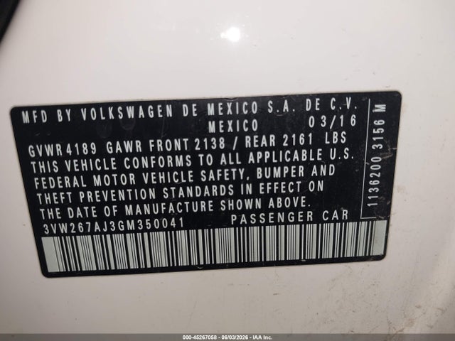 3VW267AJ3GM350041 Volkswagen Jetta 1.4t S