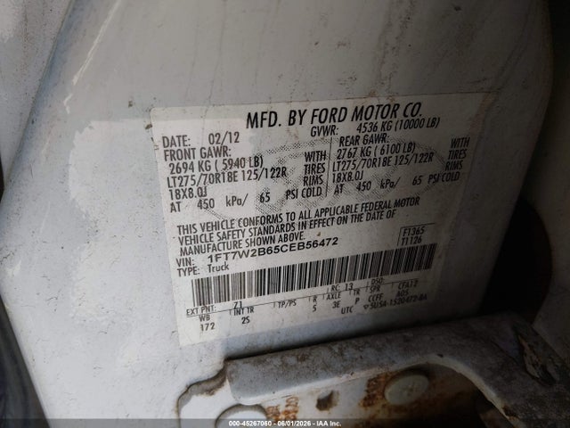 Aukcja sprzedaży 2012 Ford F-250 Xlt, vin: 1FT7W2B65CEB56472, numer aukcji: 45267060