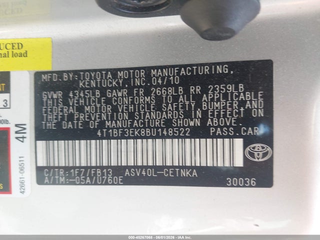 Aukcja sprzedaży 2011 Toyota Camry Le, vin: 4T1BF3EK8BU148522, numer aukcji: 45267068
