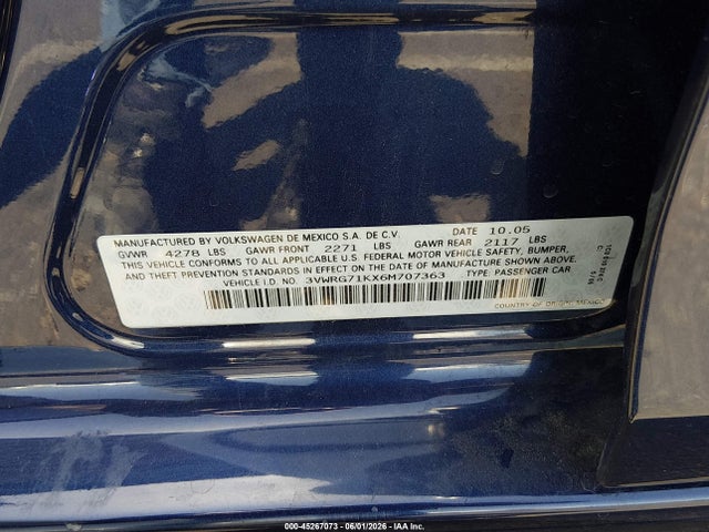 Aukcja sprzedaży 2006 Volkswagen Jetta 2.5, vin: 3VWRG71KX6M707363, numer aukcji: 45267073