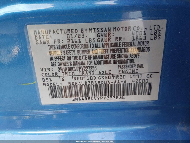 Продажа на аукционе авто 2023 Nissan Sentra Sv Xtronic Cvt, vin: 3N1AB8CV7PY227256, номер лота: 45267075
