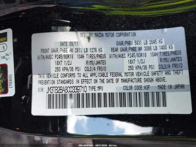 Продажа на аукционе авто 2012 Mazda Cx-9 Sport, vin: JM3TB2BA8C0339710, номер лота: 45267081