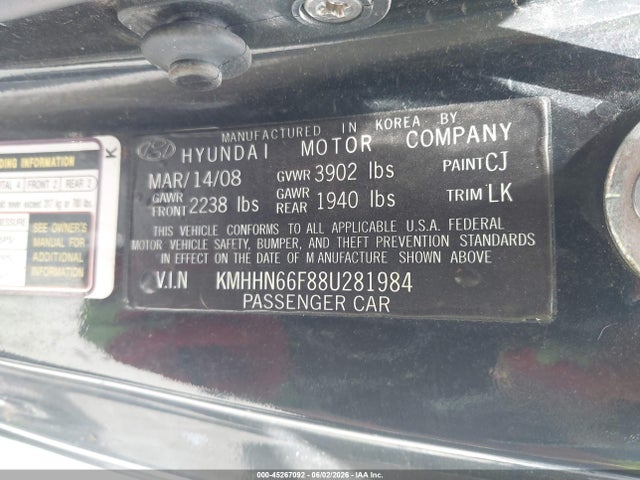 Aukcja sprzedaży 2008 Hyundai Tiburon Gt/gt Limited/se, vin: KMHHN66F88U281984, numer aukcji: 45267092