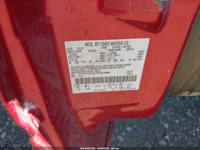 Aukcja sprzedaży 2007 Ford F-150 Stx/xl/xlt, vin: 1FTRX12WX7NA51884, numer aukcji: 45267098