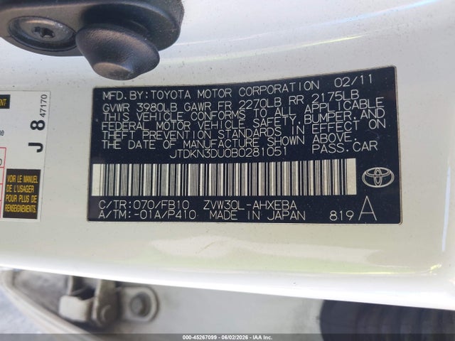 Продаж на аукціоні авто 2011 Toyota Prius Three, vin: JTDKN3DU0B0281051, номер лоту: 45267099