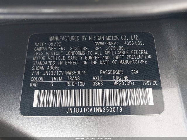 JN1BJ1CV1NW350019 Nissan Rogue Sport Sl Fwd Xtronic Cvt