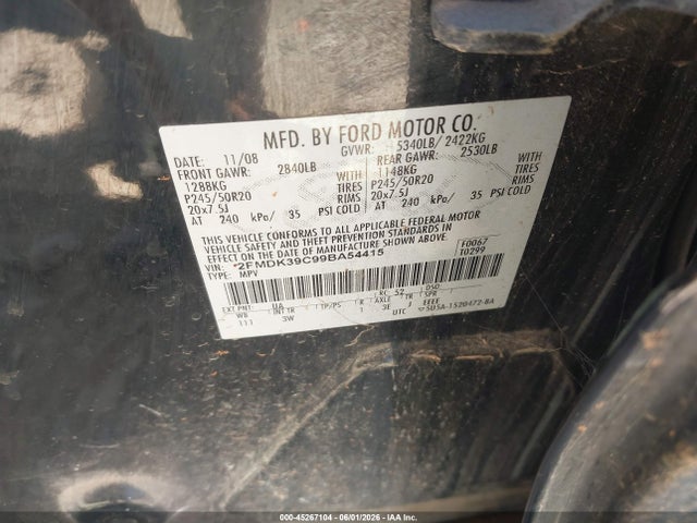 Продажа на аукционе авто 2009 Ford Edge Limited, vin: 2FMDK39C99BA54415, номер лота: 45267104
