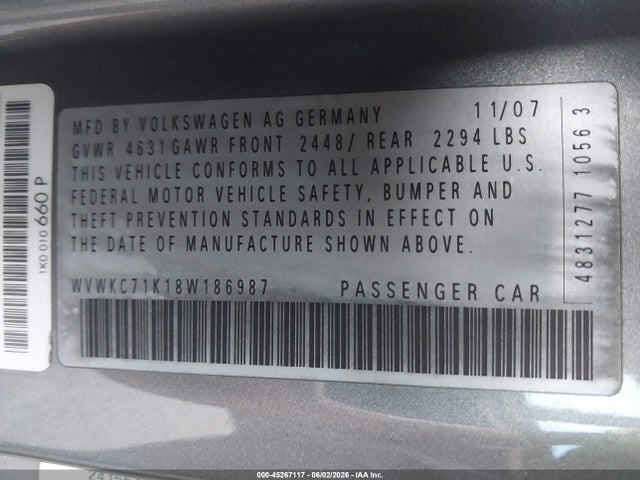 Продаж на аукціоні авто 2008 Volkswagen R32, vin: WVWKC71K18W186987, номер лоту: 45267117