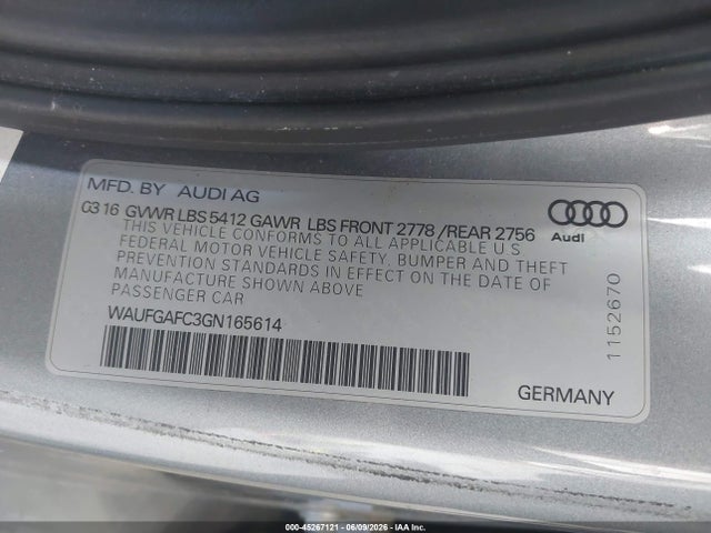Aukcja sprzedaży 2016 Audi A6 3.0t Premium Plus, vin: WAUFGAFC3GN165614, numer aukcji: 45267121