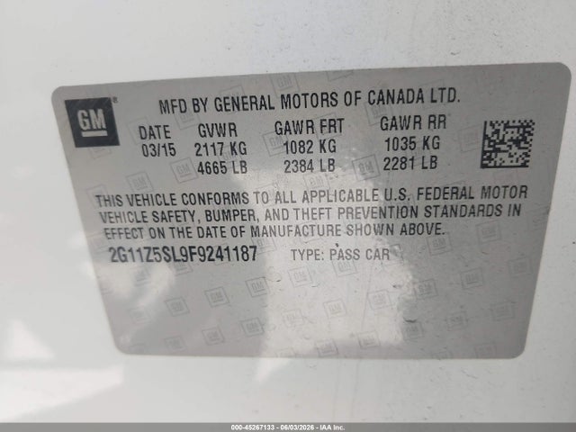 Продаж на аукціоні авто 2015 Chevrolet Impala Ls, vin: 2G11Z5SL9F9241187, номер лоту: 45267133
