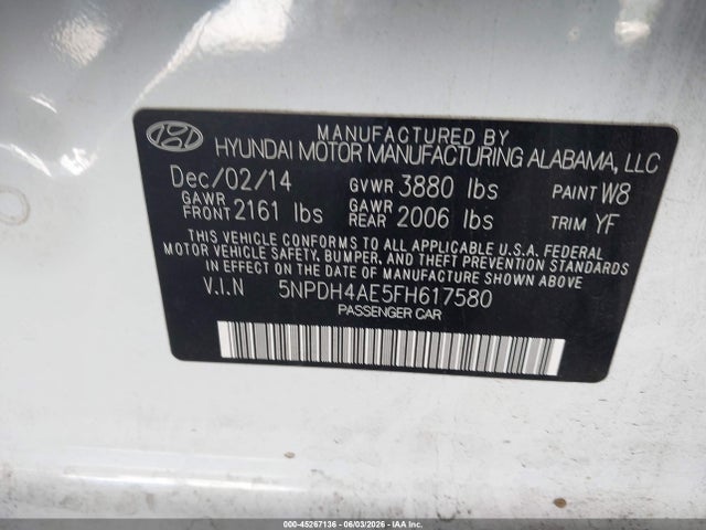 Hyundai ELANTRA SE 2015 5NPDH4AE5FH617580 Image 9