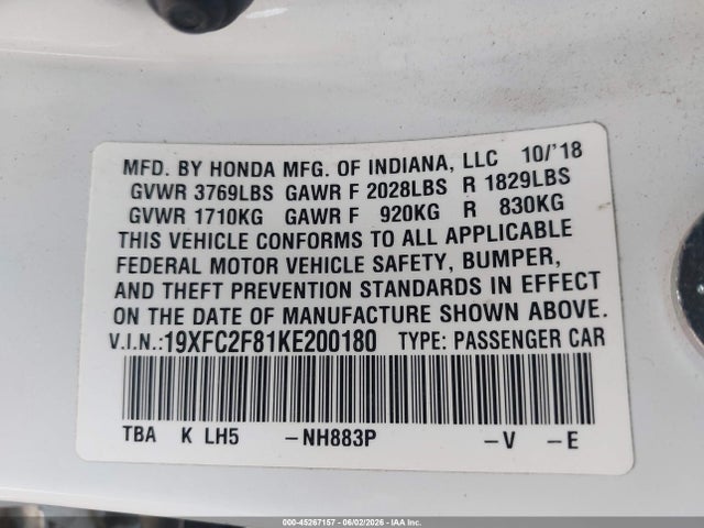 Honda Civic Sport 2019 19XFC2F81KE200180 Image 9
