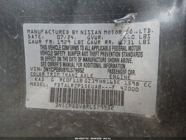 3N1CP5BV8RL579952 Nissan Kicks S Xtronic Cvt