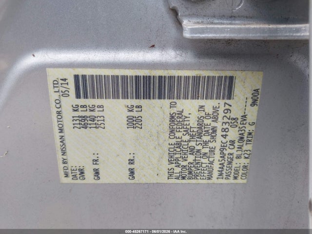 Aukcja sprzedaży 2014 Nissan Maxima 3.5 S/3.5 Sv, vin: 1N4AA5AP9EC483297, numer aukcji: 45267171