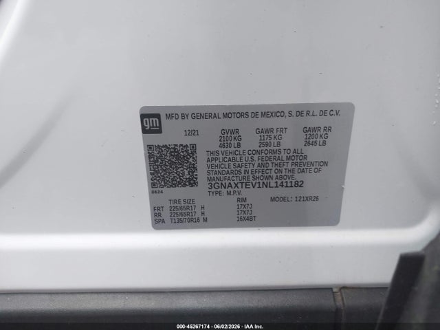 45267174 :رقم المزاد ، 3GNAXTEV1NL141182 vin ، 2022 Chevrolet Equinox Awd 2fl مزاد بيع