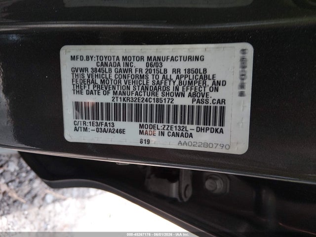 45267176 :رقم المزاد ، 2T1KR32E24C185172 vin ، 2004 Toyota Matrix Standard مزاد بيع