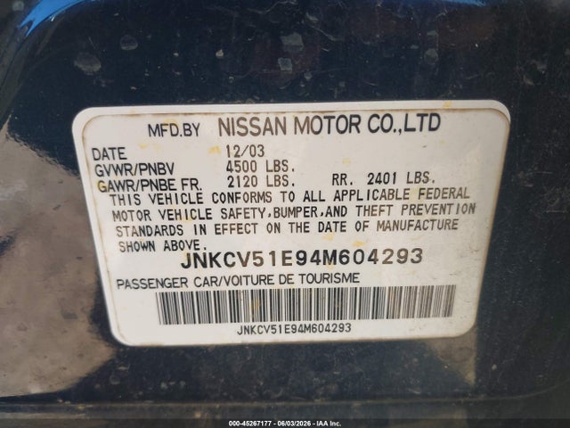 Продажа на аукционе авто 2004 Infiniti G35, vin: JNKCV51E94M604293, номер лота: 45267177