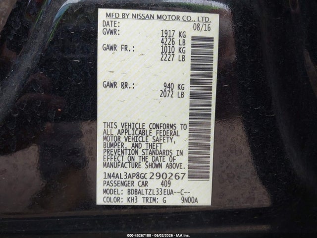 Aukcja sprzedaży 2016 Nissan Altima 2.5 Sl, vin: 1N4AL3AP8GC290267, numer aukcji: 45267188
