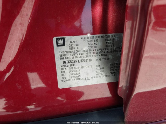 GMC CANYON SLE 2018 1GTG5CEN1J1220118 Image 9