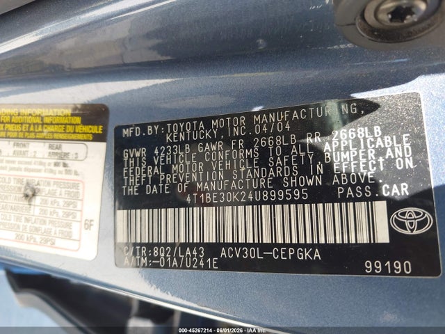 Продаж на аукціоні авто 2004 Toyota Camry Xle, vin: 4T1BE30K24U899595, номер лоту: 45267214