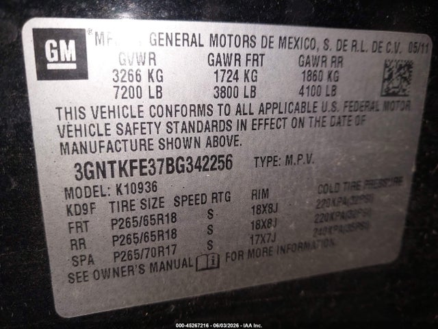 Продажа на аукционе авто 2011 Chevrolet Avalanche 1500 Lt1, vin: 3GNTKFE37BG342256, номер лота: 45267216
