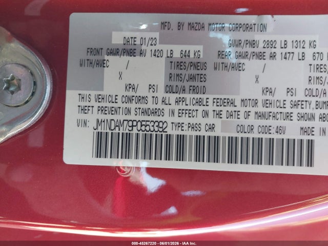 JM1NDAM79P0553392 Mazda Mx-5 Miata Rf Grand Touring