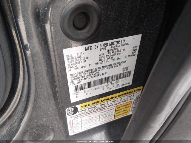 2016 Ford Expedition El Xlt მანქანა იყიდება აუქციონზე, vin: 1FMJK1JTXGEF21331, აუქციონის ნომერი: 45267224