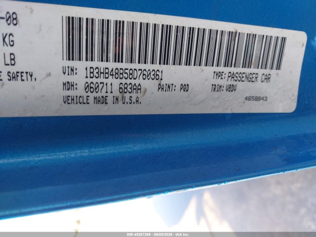 Aukcja sprzedaży 2008 Dodge Caliber Sxt, vin: 1B3HB48B58D760361, numer aukcji: 45267269