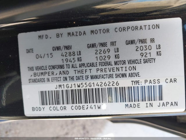 Продажа на аукционе авто 2016 Mazda Mazda6 I Grand Touring, vin: JM1GJ1W55G1426226, номер лота: 45267273