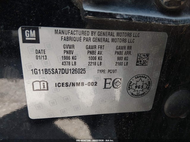 Продаж на аукціоні авто 2013 Chevrolet Malibu 1ls, vin: 1G11B5SA7DU126025, номер лоту: 45267286