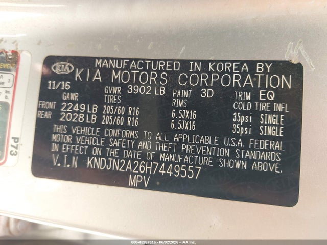 45267316 :رقم المزاد ، KNDJN2A26H7449557 vin ، 2017 Kia Soul مزاد بيع