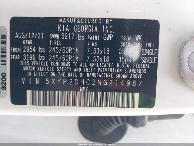 Aukcja sprzedaży 2022 Kia Telluride Lx, vin: 5XYP2DHC2NG214987, numer aukcji: 45267327