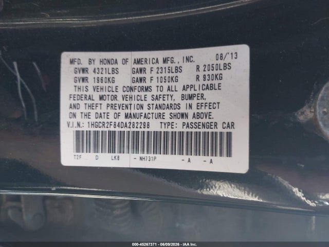 2013 Honda Accord Ex-l მანქანა იყიდება აუქციონზე, vin: 1HGCR2F84DA282298, აუქციონის ნომერი: 45267371